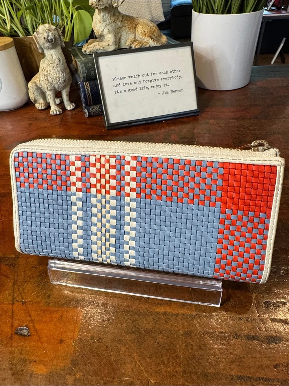 Tory Burch Robinson Woven Plaid Continental Zip Wallet